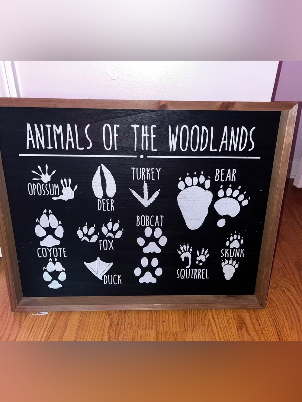 Woodland Animals Wall Decor Sign - Black and White